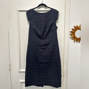 Ann Taylor Blue Sheath Midi Dress with Cap Sleeves